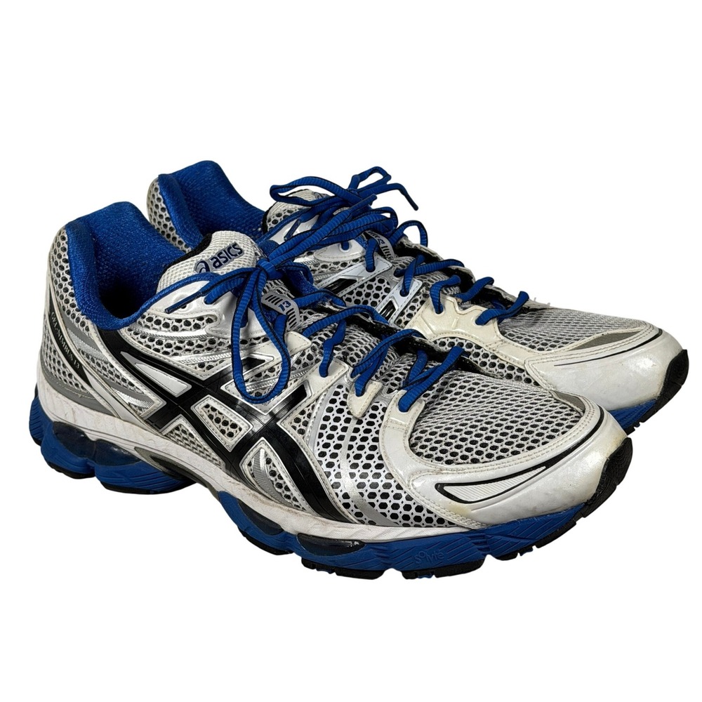 Asics Gel-Nimbus 13 Mens Running Shoes White Blue Black Sneakers T134N